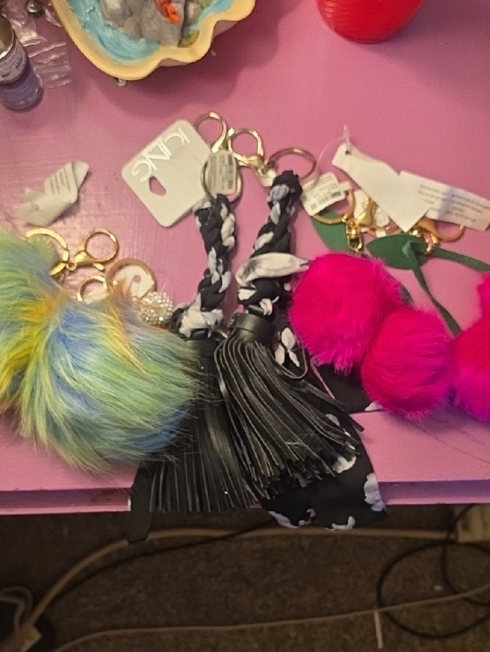 Icing Multi-Color, Pink & Black Pom Keychain Trio